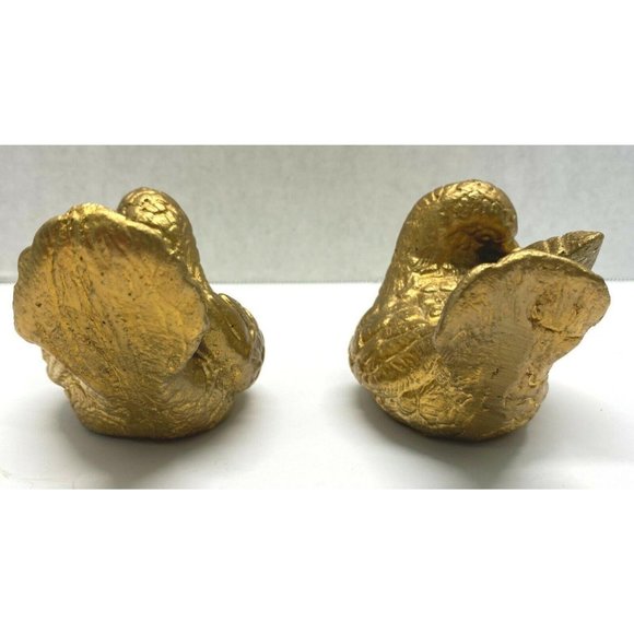 Turtle Doves Pair Sculpted Gold Painted Vintage Figurines Mexico MCM Home Decor - Picture 6 of 12